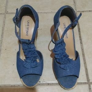 Women's Denim Blue High Heel Espadrilles. Sz 8.